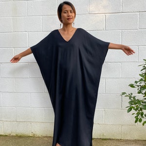 Black Kaftan For Women CM-12 ~ Maxi African Dress, Bat Wing Dress, Moroccan Dress, Plus Size Clothing, Lounge and Sleepwear, Vacation Dress