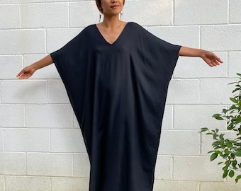 Black Kaftan CM-12 ~ Caftans For Women, Beach Kaftan Dress, Plus Size Clothing, Oversize Kaftan, Vacation Dress, Resort Wear,Maxi Boho Dress