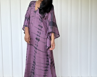 O-48 Cotton Semi sheer hand Tie Dye Kaftan Dress, Lounge Resort Beach wear, Light breathable cotton kaftan dress