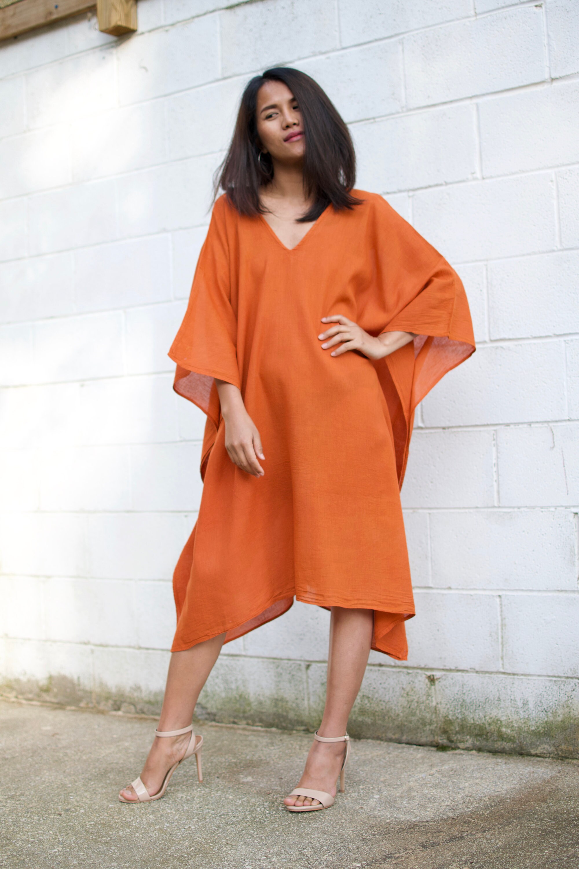 FG6 Orange Midi Gauze Kaftan Tunictunic Beach Wearlounge Etsy