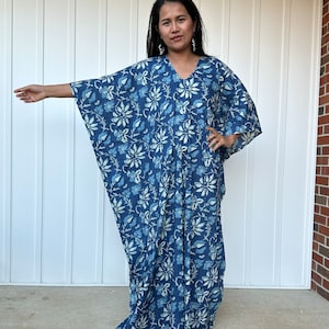 Cotton Hawaiian Caftan E-70 ~ Cruise Kaftan Dress For Women, Exotic Chic Dress, Tropical Vacation Dress, Bali Holiday Clothing, Resort Wear