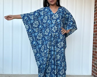 Cotton Hawaiian Caftan E-70 ~ Cruise Kaftan Dress For Women, Exotic Chic Dress, Tropical Vacation Dress, Bali Holiday Clothing, Resort Wear