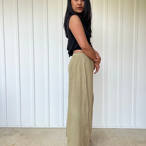Light Olive Cotton Gauze Wide Leg Pants VV-3  ~ Flare Pants For Women, Palazzo Pants, Burning Man Clothing Women, Festival Outfit, Hippie