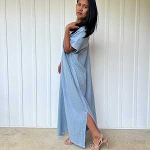 Light Blue Double Gauze Cotton Kaftan DD-4 - One size fit most cotton kaftan