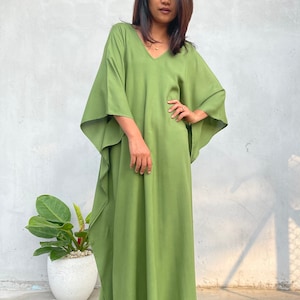 A-32 Green Kaftan, caftan, beach, resort, vacation, cruise, pool, party, lounge, home, work at home