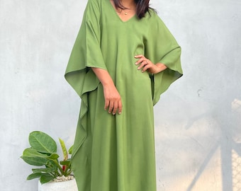 A-32 Green Kaftan, caftan, beach, resort, vacation, cruise, pool, party, lounge, home, work at home