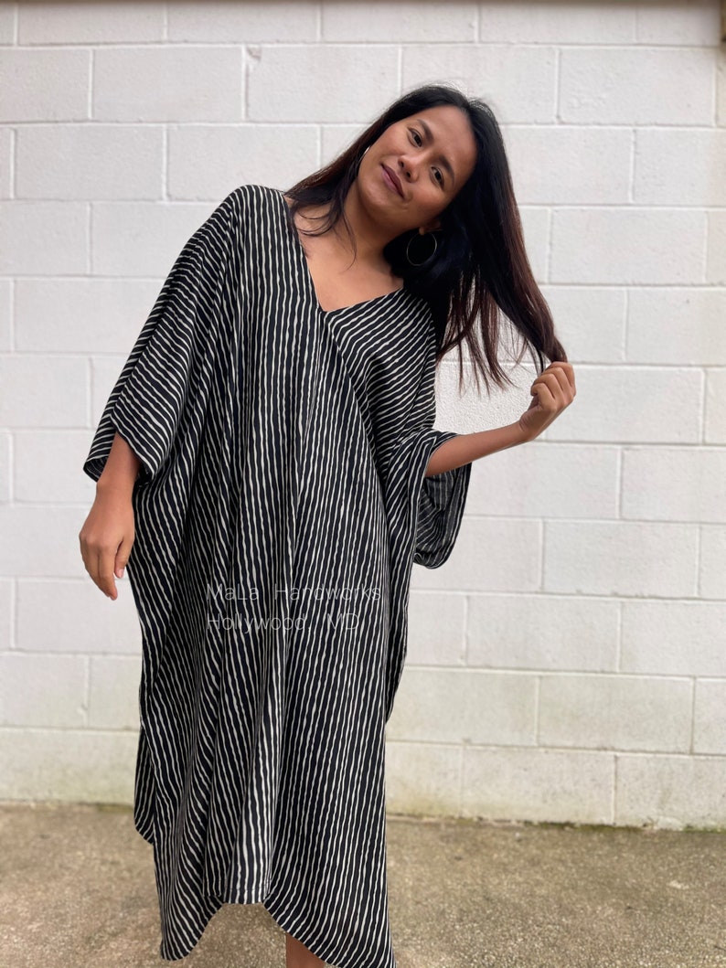 CM-14 Black Stripes Midi Kaftan Eco printed image 10