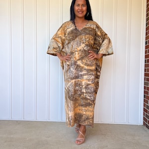 Tan Brown Hand Painted Cotton Jersey Tie Dye Kaftan CO-15 ~ Fall Style Dress, Diwali Clothing, Ethnic Dress, Indian Kaftan,Warm Winter Dress