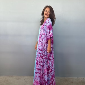 AA-48 Baby Blue Tie dyevRayon Kaftan,  beach, resort, vacation, cruise, pool, party, lounge, home, work at home