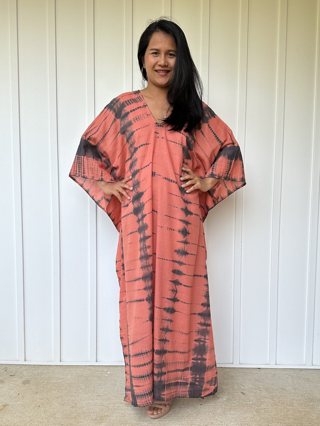 Olena semi sheer Kaftan in White and Purple Tie Dye