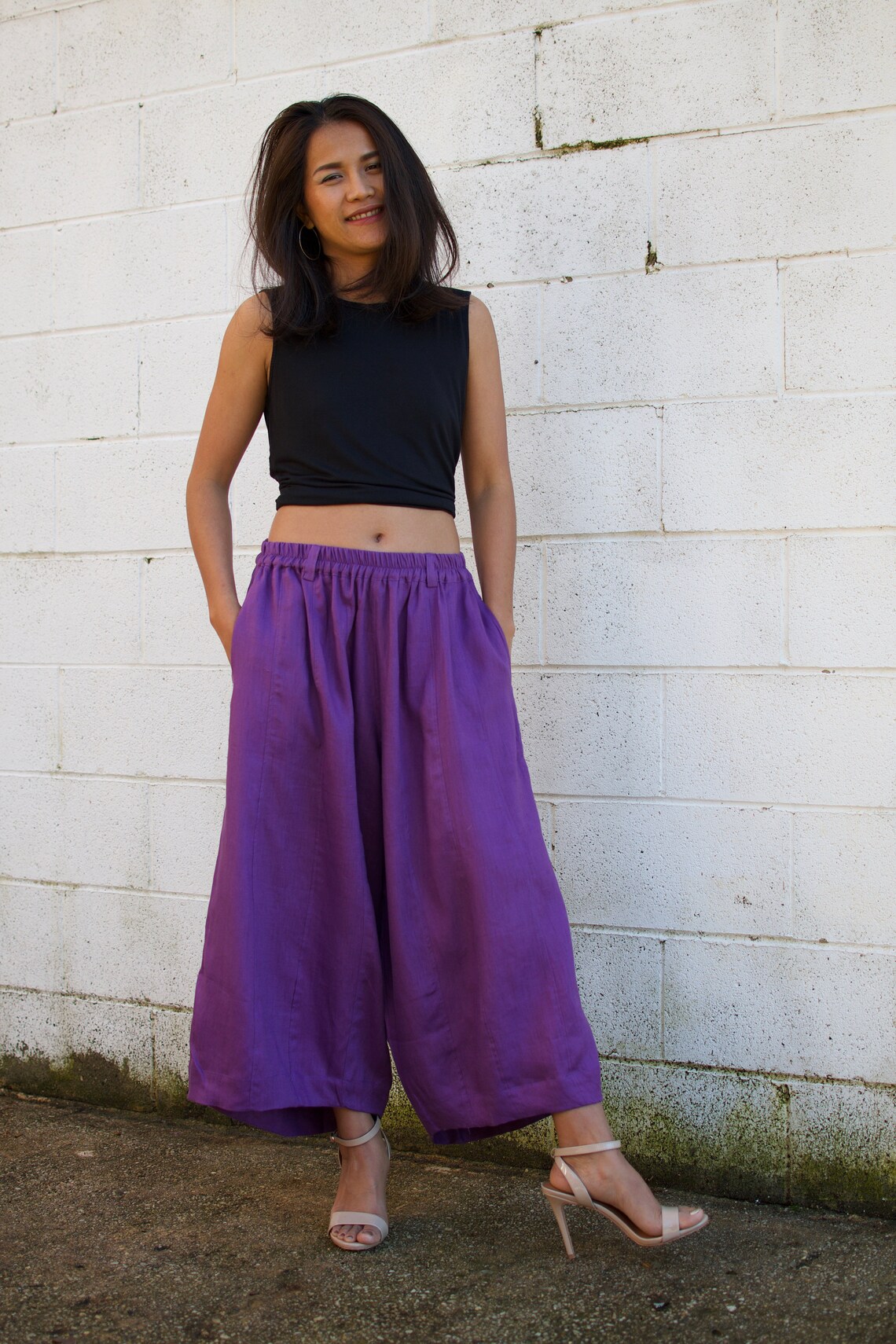 L. Linen Resort Pantslinen Pantsdrop Crotch Linen wide Leg Etsy