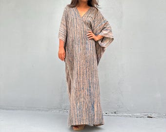 Natuurlijke kleurstof handgeschilderde kaftan voor vrouwen, comfortabele loungejurk, cadeau voor haar, huisjurk, lange kaftan, lounge- en nachtkleding, vrijetijdskleding