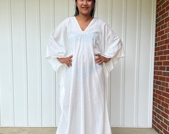 O-12 Off White Sheer Cotton Gauze Kaftan, Caftan, Long Beach dress, Beach party dress, Pool party dress, Sheer dresses, Length option