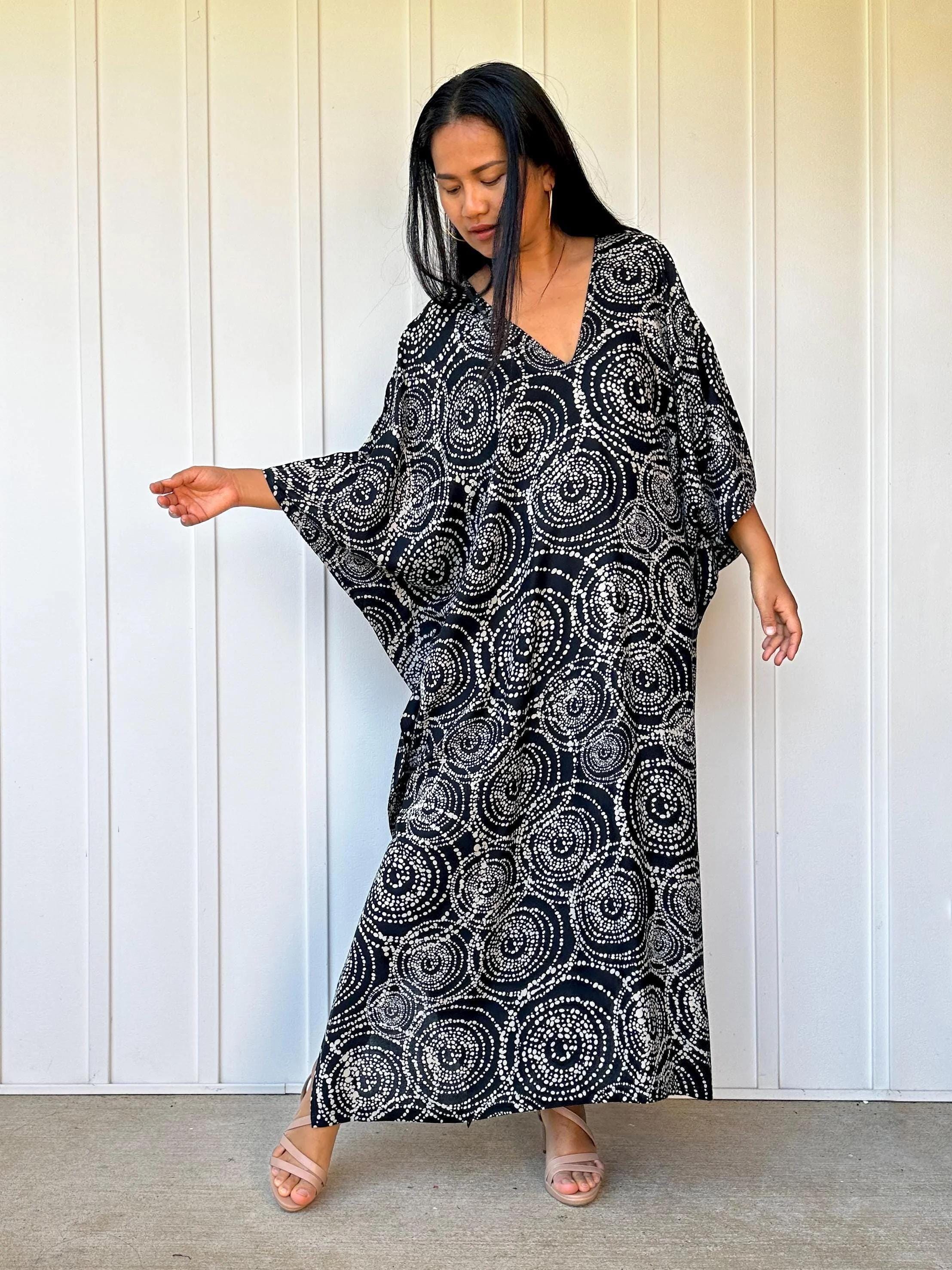 Luna Black with Hand Silkscreened Pattern Kaftan main image 1