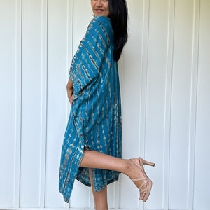 FR-26 Blue Teal tie dye Midi Kaftan, Midi dress, Tunic Beach wear, Lounge wear, Beach wear tunic, Summer dress, Resort wear, Resort kaftan image 3