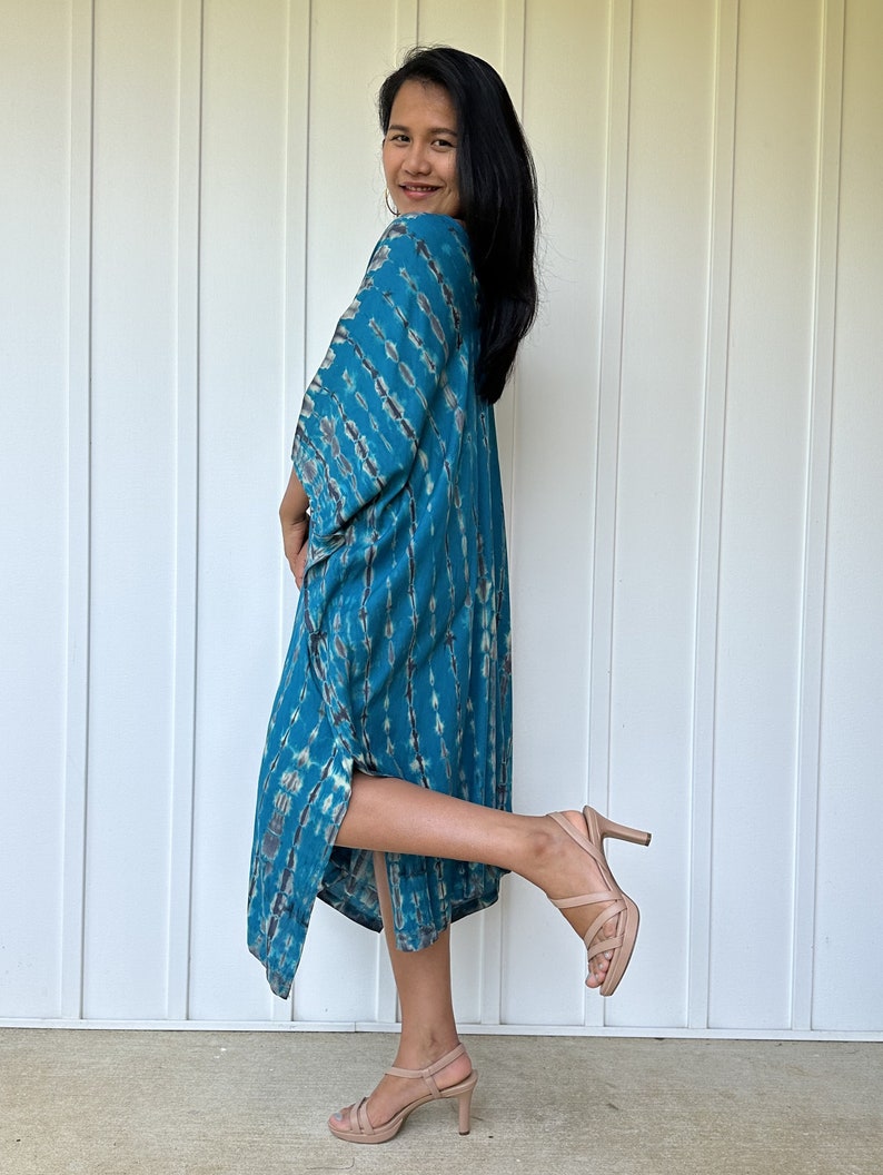 FR-26 Blue Teal tie dye Midi Kaftan, Midi dress, Tunic Beach wear, Lounge wear, Beach wear tunic, Summer dress, Resort wear, Resort kaftan image 3