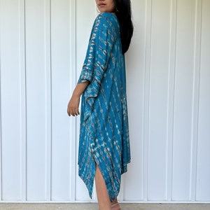 FR-26 Blue Teal tie dye Midi Kaftan, Midi dress, Tunic Beach wear, Lounge wear, Beach wear tunic, Summer dress, Resort wear, Resort kaftan image 5