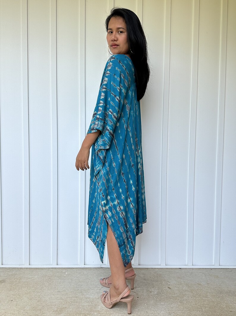 FR-26 Blue Teal tie dye Midi Kaftan, Midi dress, Tunic Beach wear, Lounge wear, Beach wear tunic, Summer dress, Resort wear, Resort kaftan image 5