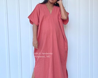 DP-21 Salmon Pink Double Gauze Kaftan One size fits most 