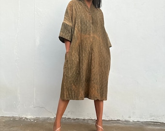Kaftanjurk met natuurlijke kleurstof dubbel gaas U-12 ~ zomerkleding, cocktailkaftanjurk, zomeroutfit bruiloftsgast, moeder van de bruidegom-jurk