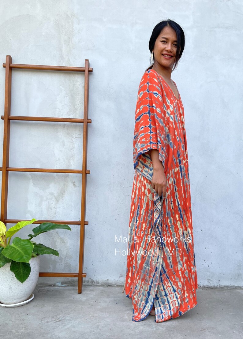 A-54 Orange W/ Blue Tie Dye Kaftan Caftan Beach Resort - Etsy