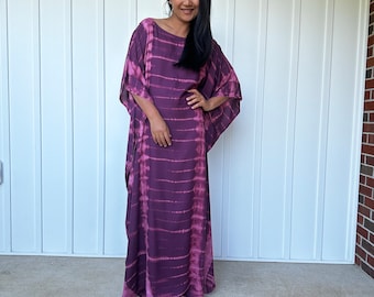 AC-20 Purple w/ Light purple Boat Neck Kaftan, beach, resort, vacation, cruise, pool, party, lounge, home, work at home