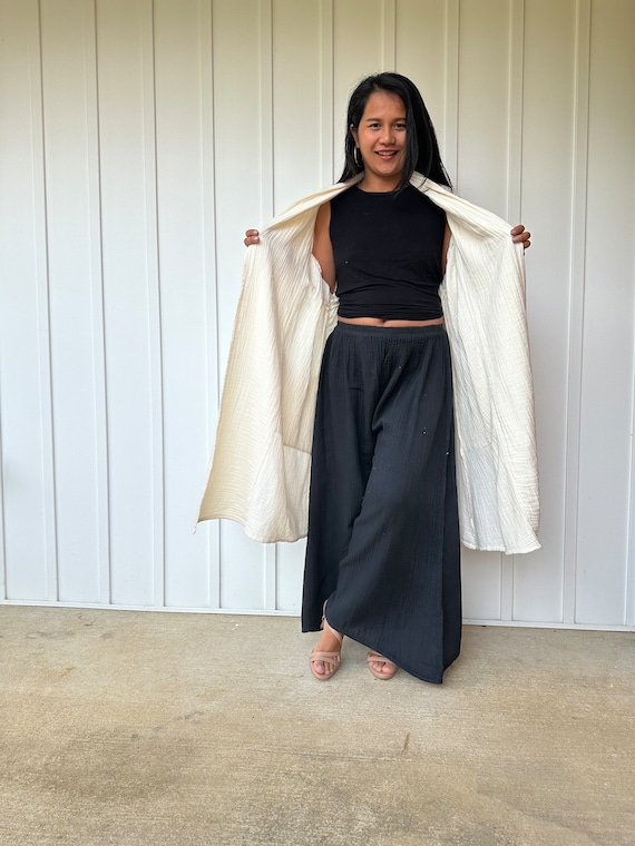 Off White Cardigan Robe Y-2  ~ Sweater Robe, Fall Style Jacket, Womens Blazer, Lounge Robe, Fall Clothing, Double Gauze Kimono, One Size