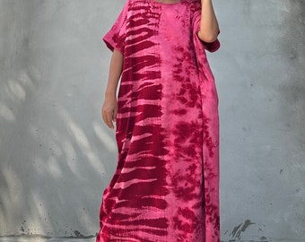 Red With Tie Dye Fine Jersey Cotton Kaftan Dress Alice-17 ~ Luxury Lounge Wear, Resort Dress, Spring Clothing, Cruise Dress,Gift For Her
