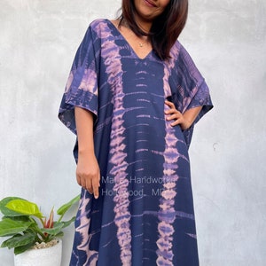 CM-4 Blue w/ Purple Tie Dye Kaftan, caftan, beach, resort, vacation, cruise, pool, party, lounge, home, work at home