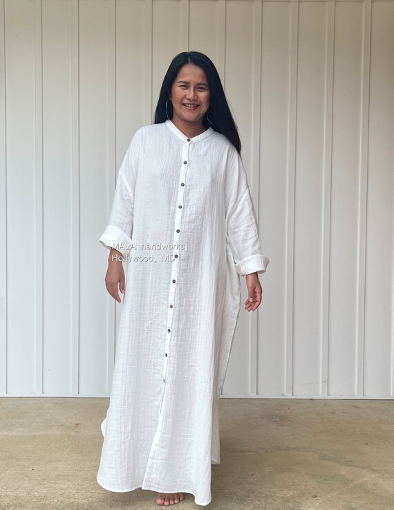 PL 1 witte hemdjurk van dubbel gaas 54 one size fit most unisex hemdjurk loungewear homewear streetwear Etsy Belgie