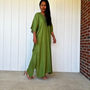 Olive Green Silk Ikat Caftan with Wave Pattern main image 1
