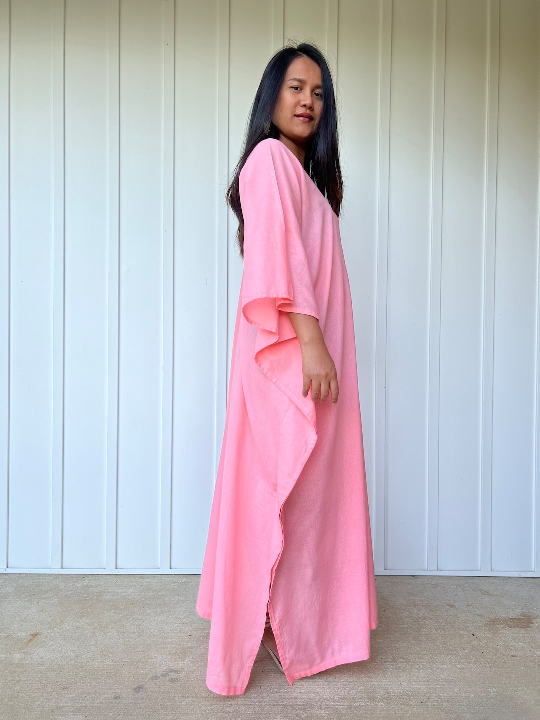 O28 Cotton Semi Sheer Pink Kaftan Dress, Lounge Resort Beach Wear