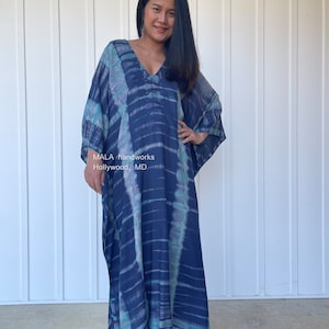 Blue with Green Teal Tie Dye Kaftan A-112  dress, Vacation kaftan, House wear dress, Hand tie dyed, Art wear dress, Summer kaftan, Length