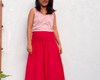 V-12 Rote Lounge Hose, Doppel Gaze Hose, Baumwollhose, Handgefärbte Hose, Elastische Taillenhose, Freizeithose, Hose mit weitem Bein, Einheitsgröße