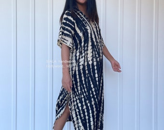 N-25 Black tie dye kaftan, Beach wear, Caftan dress, Length option