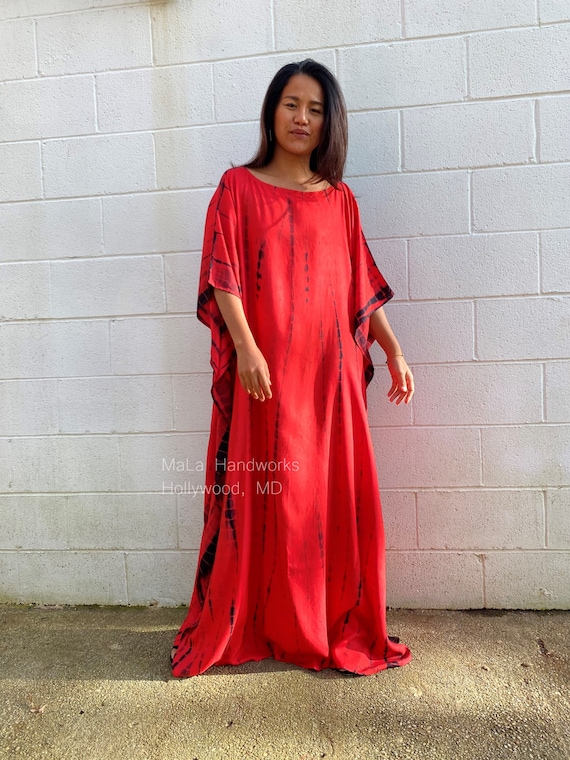 Red W/ Black Tie Dye Boat Neck Kaftan AC-8 ~ Plus Size Dress, Lounge and  Sleepwear, Red Dress , Womens Clothing, House Dress - Etsy
