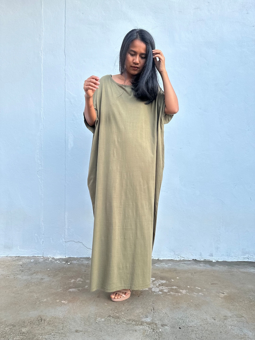 Alice11 Green Fine Jersey Cotton Kaftan Dress Etsy