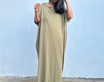 Alice-11 Green Fine Jersey Cotton Kaftan Dress