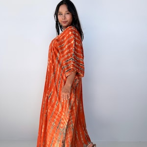 Womens Orange Dresses Tie Dye With Black Kaftan Luxury A-3 Maxi Moroccan Caftan Dress African Dress Plus Size Kaftan Resort Gown image 7