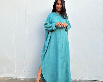 gauze maxi shirt dress Wholesale LONG SLEEVE COTTON/LINEN GAUZE MAXI SHIRT DRESS(113008-MOC) for  your store