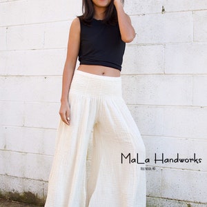 White Cotton Gauze Pants For Women V-2 ~ Lounge Pants, Wide Leg Pants, Burning Man Clothing Women, Boho Festival Pants, Beach Pants,One Size