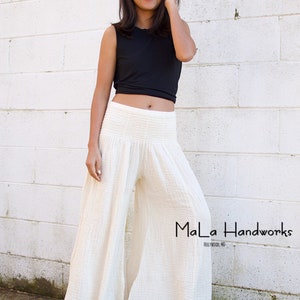 Papillon White Cotton Gauze Wide Leg Pants