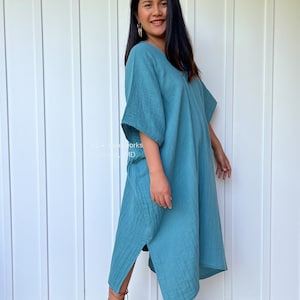 DS-26 Caftano midi verde acqua Taglia unica in doppia garza