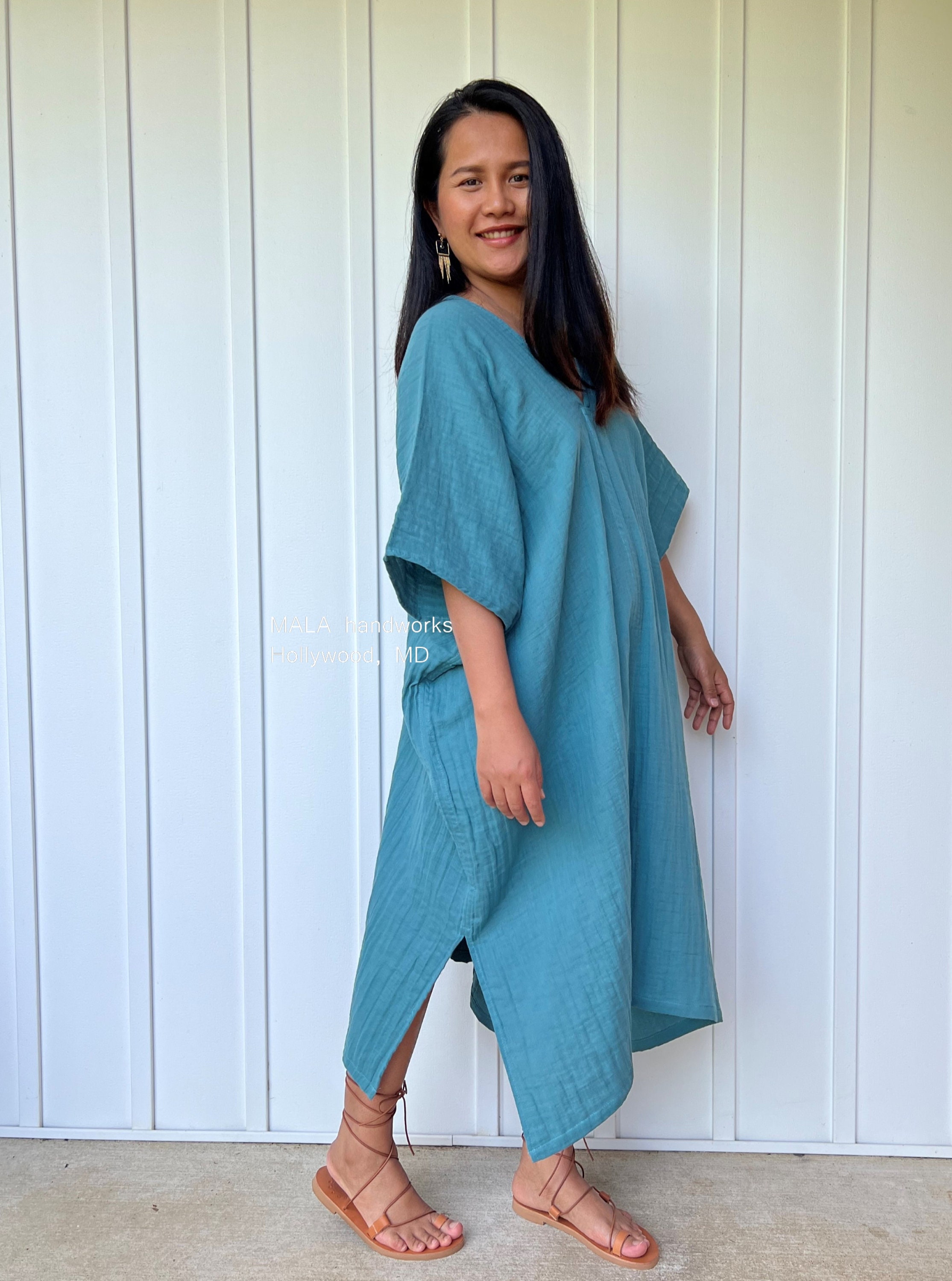 DS-26 Teal Midi Kaftan One Size Plus Double Gauze - Etsy