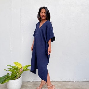 Dark Navy Blue Midi Kaftan Dress DS-8 ~Plus Size Double Gauze Caftan, Lounge and Sleepwear, Womens Clothing Dresses,House Dress,Kaftan Dress