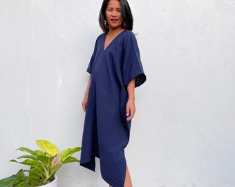 DS-8 Dark Navy Blue Midi kaftan One size plus Double gauze