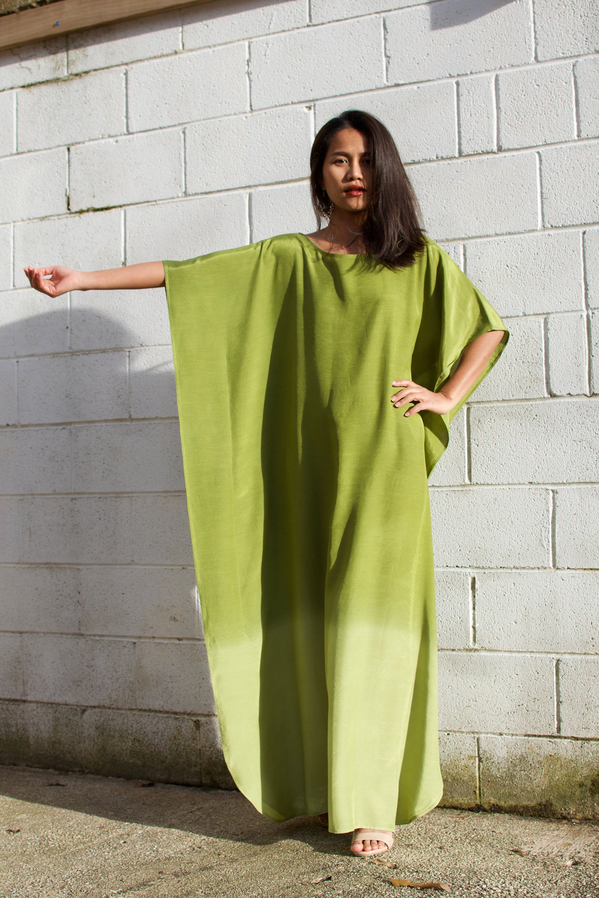 Green - Cotton Hand Batik Print Kaftan with Tie-Up Waist (Long) 27