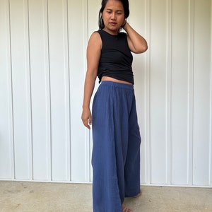 VV-6 Indigo Lounge pants, Double gauze pants, Cotton pants, Elastic waist pants, Casual pants, Wide leg pants, One size fit pants