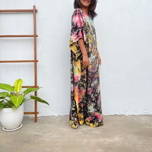 Black w/ Rainbow Tie Dye Boat Neck Kaftan AC-15 ~ Caftans For Women, Plus Size Clothing, Womens Summer Dresses, Beach Caftan, Cocktail Wear image 8