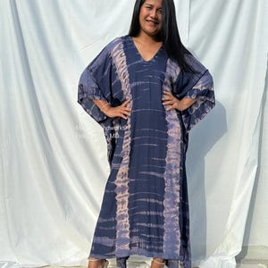Dark Blue with Lavender Tie Dye Kaftan A-124  caftan  beach  resort  vacation  cruise  pool  party  lounge  home  work at home